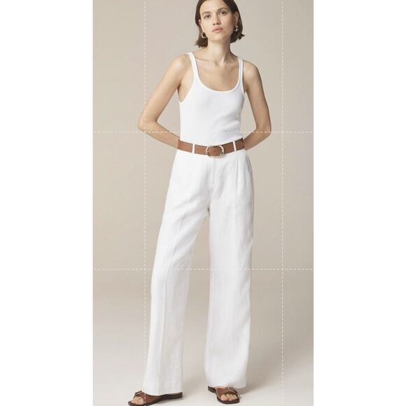 J.Crew New Essential Wide-Leg Pants WMNS 2 White BW528 High Rise 100% Linen Zip - Picture 1 of 7